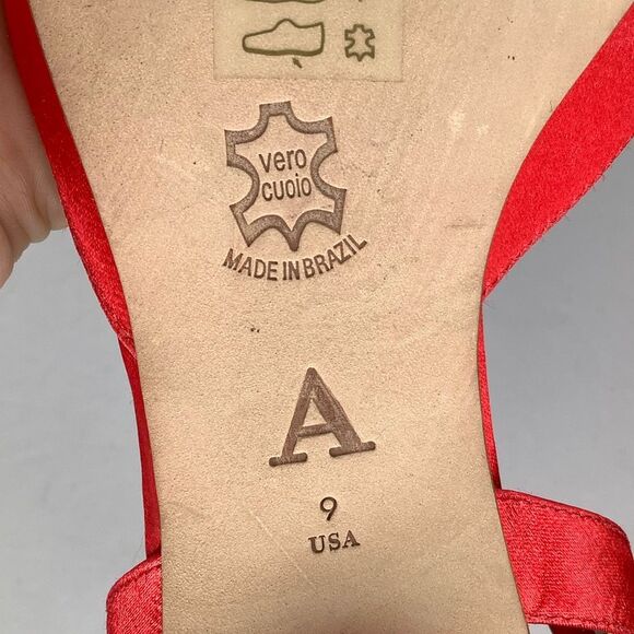 Anthropologie Orange Satin Fabric Ankle Wrap Around Pointy Toe Women Flats Sz 9 - Picture 9 of 9